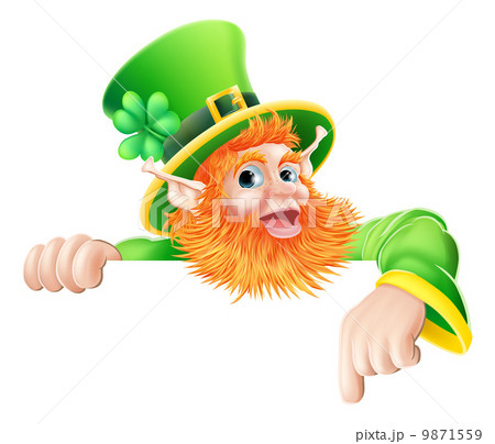Leprechaun pointing down at sign 9871559