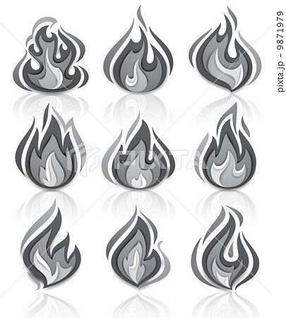 Fire flames set, with reflection 9871979