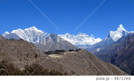 Everest trekking 　快晴のエベレスト・トレッキング　シャンボチェ付近 9872268