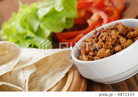 ingregients for mexican food taco or burrito 9872334