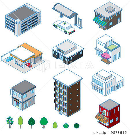 様々な建物 立体図のイラスト素材