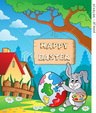 Image with Easter bunny and sign 8 9878416