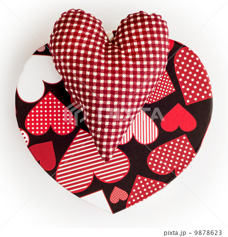 Red valentine hearts of fabric and cardboard 9878623