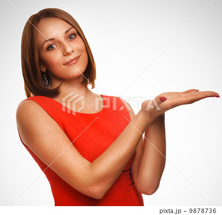 happy young girl showing portrait naked woman holding her hand i 9878736