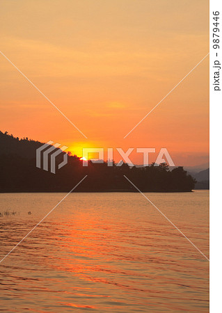 camping ground and sunset at lake 9879446