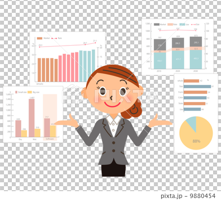 色々なグラフを説明する会社員 9880454