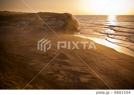 Beautiful orange sunset on the Portugal ocean coast 9881504