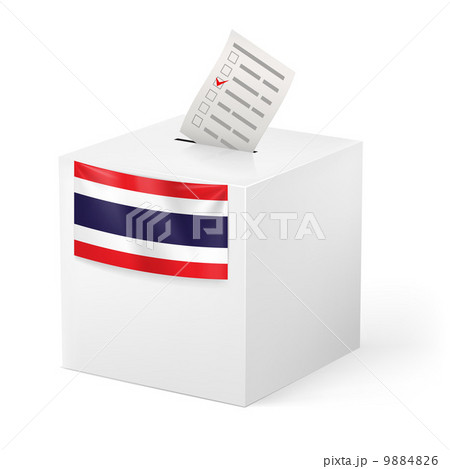 Ballot box with voicing paper. Thailand 9884826