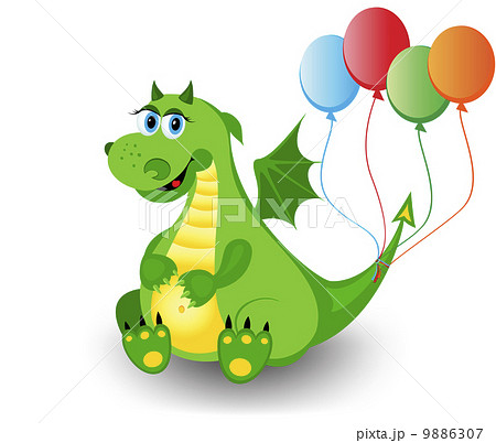 Cute dragon with colorful baloons 9886307