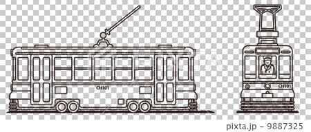 Tram Line Front Retro tram line Front and side outline - Stock Illustration [9887325 ...