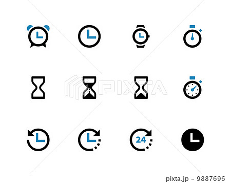 Time and Clock duotone icons on white background. 9887696