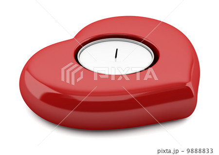 red heart-shaped candlestick with candle isolated on white backg 9888833