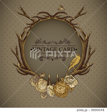 Vintage roses vector card with deer antlers  9890048