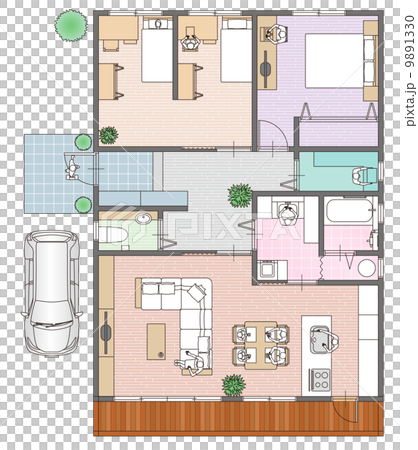一戸建て住宅の見取り図と家具の配置 一戸建て住宅の見取り図と家具の配置 9891330