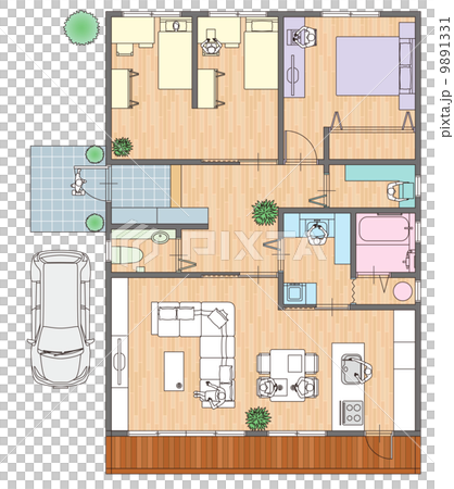 獨立式住宅的平面圖和家具的佈置 9891331