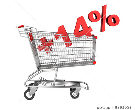 shopping cart with plus 14 percent sign isolated on white backgr 9893053
