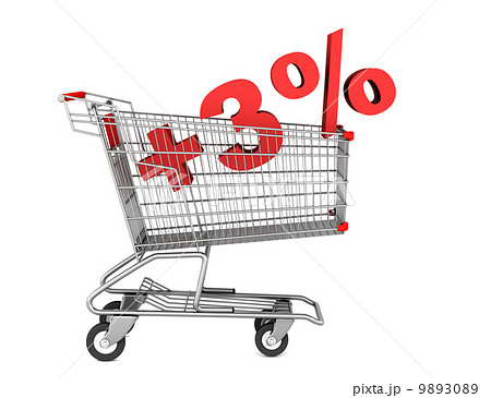 shopping cart with plus 3 percent sign isolated on white backgro shopping cart with plus 3 percent sign isolated on white backgro 9893089