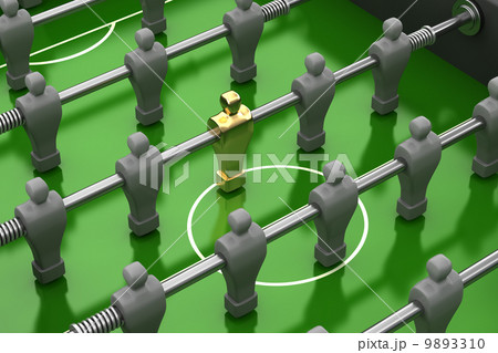 foosball table with gold player among the identical gray team 9893310