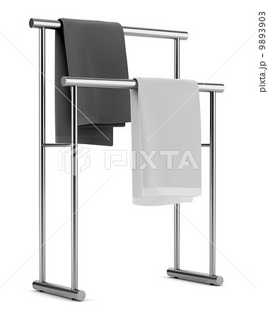 two towels on standing hanger isolated on white background 9893903