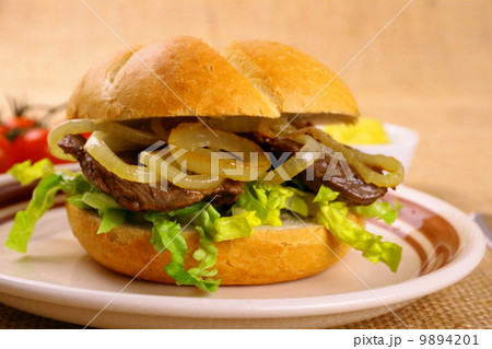 Ochsen Semmel - Grilled beef with onion rings in bun Ochsen Semmel - Grilled beef with onion rings in bun 9894201