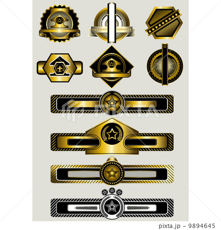 Collection of gold badges and banners Collection of gold badges and banners 9894645