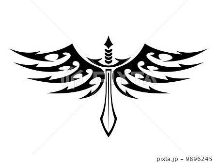 Winged sword tattoo with barbed feathers 9896245