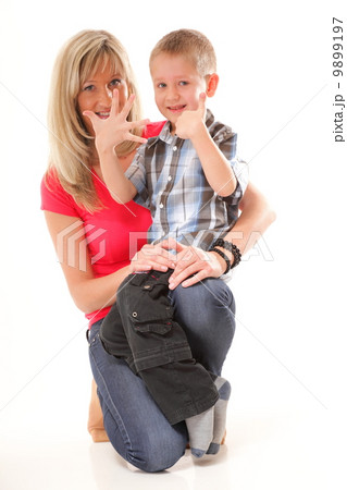 mature mother with child 6 years boy isolated mature mother with child 6 years boy isolated 9899197