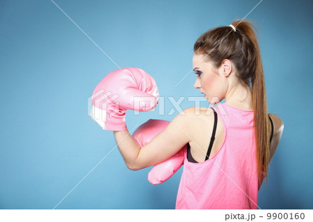 Female boxer model with big fun pink gloves 9900160