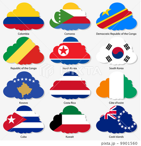 Set  Flags of world sovereign states in  form  clouds. Vector il
