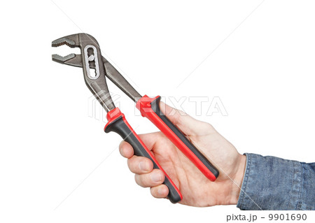 Adjustable wrench in hand, on a white background. 9901690