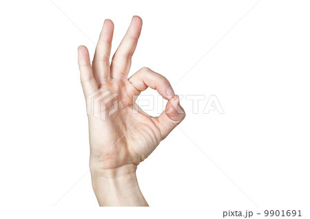 The hand shows ok. On a white background. 9901691