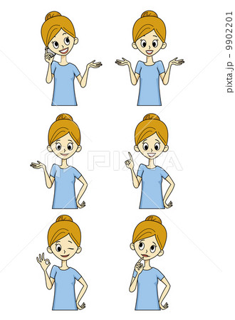 手で6つのポーズをとる女性のイラスト素材
