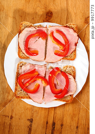 open sandwich with red paprika ham 9917773