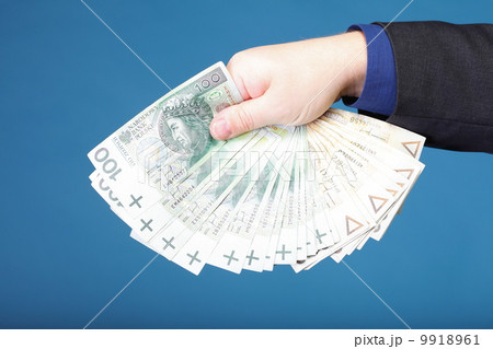 Businessman holding money polish banknote 9918961