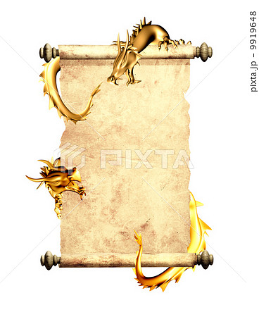 Dragons and scroll of old parchment 9919648