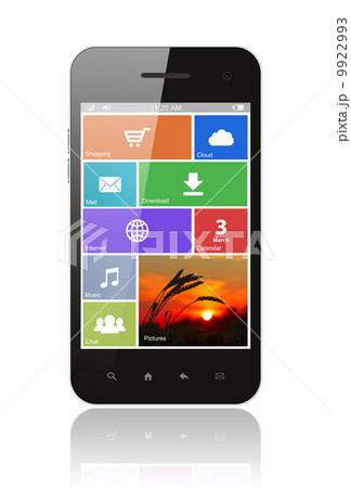 Smart phone with flat icons . 9922993