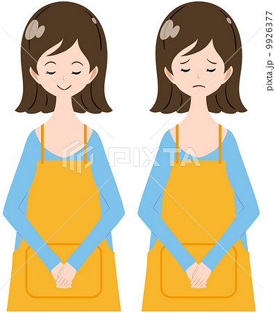 女性 エプロン お辞儀のイラスト素材