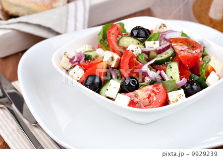 Greek vegetable salad with feta cheese 9929239