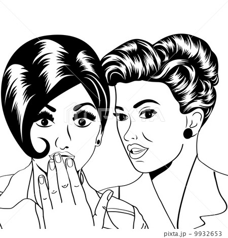 插图: two young girlfriends talking, comic art illustration