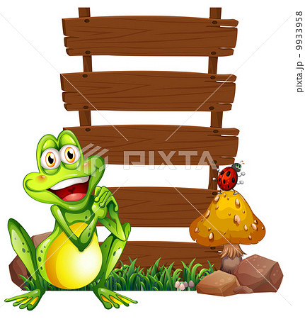 A smiling frog in front of the empty signboards A smiling frog in front of the empty signboards 9933958