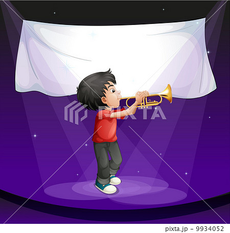 A boy performing at the stage with an empty banner A boy performing at the stage with an empty banner 9934052