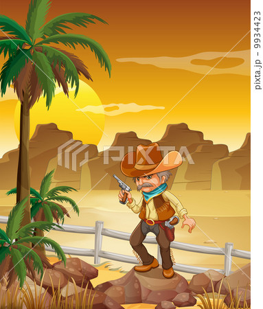 A gunman standing above the rock near the palm...のイラスト素材 [9934423] - PIXTA