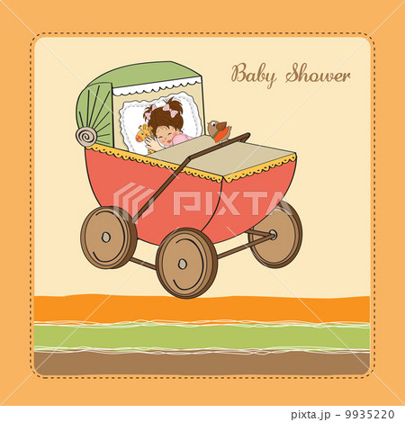 baby girl shower card with retro strolller 9935220