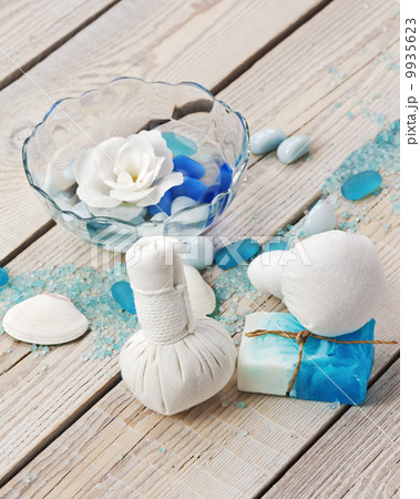 Spa massage setting with thai herbal compress stamps. Spa massage setting with thai herbal compress stamps. 9935623
