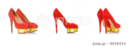 Composite photo of woman shoes isolated on white 9938454