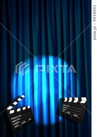 Movie clapper board against curtain 9938991