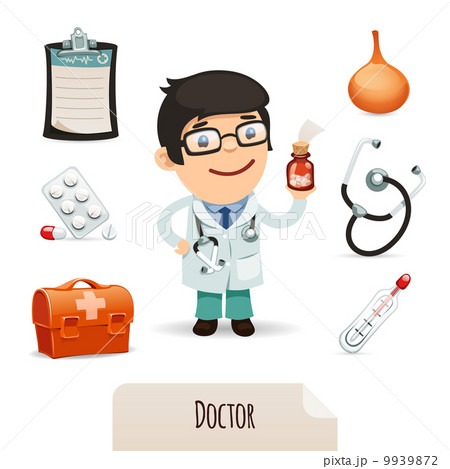 Medical set with a male doctor 9939872