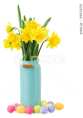 bouquet of daffodils flowers with easter eggs 9941650