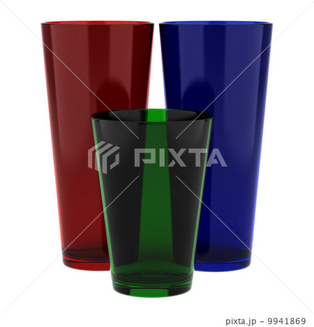 three color glass vases isolated on white background 9941869