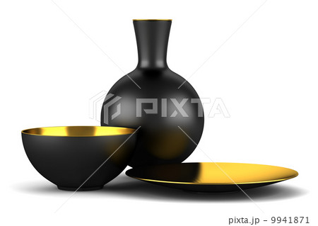 black vase with bowls isolated on white background black vase with bowls isolated on white background 9941871